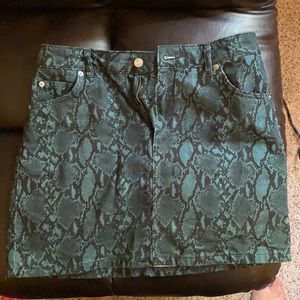 Topshop colored snakeskin patterned skirt.